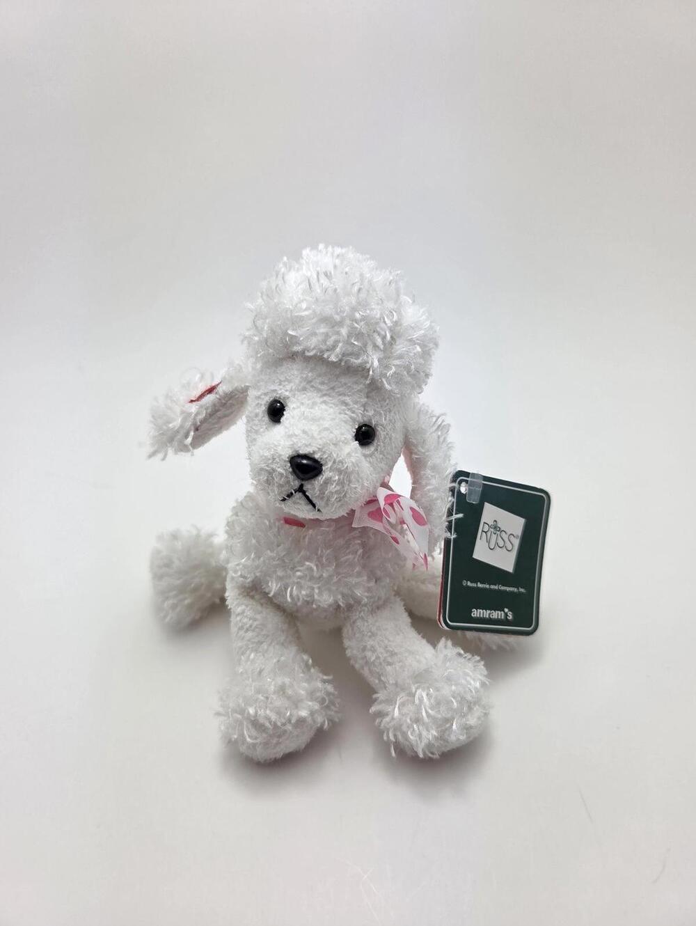 Russ Luv Pets "Gigi” the White Poodle Pink Bow Heart - New with Tags (4 inch)